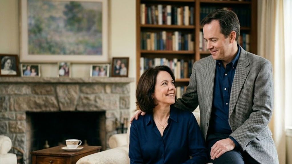 A candid photograph of Mary Agnes Williams and her brother Paul Williams, seated comfortably and talking in a living room.