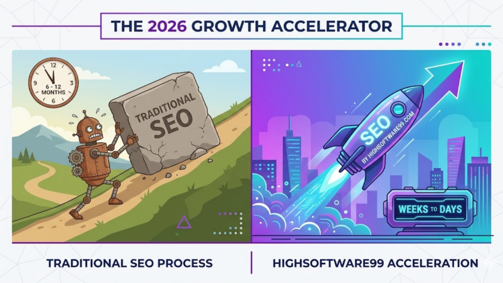 A futuristic dashboard showing AI-ready data visualizations for the SEO by Highsoftware99.com strategy.
