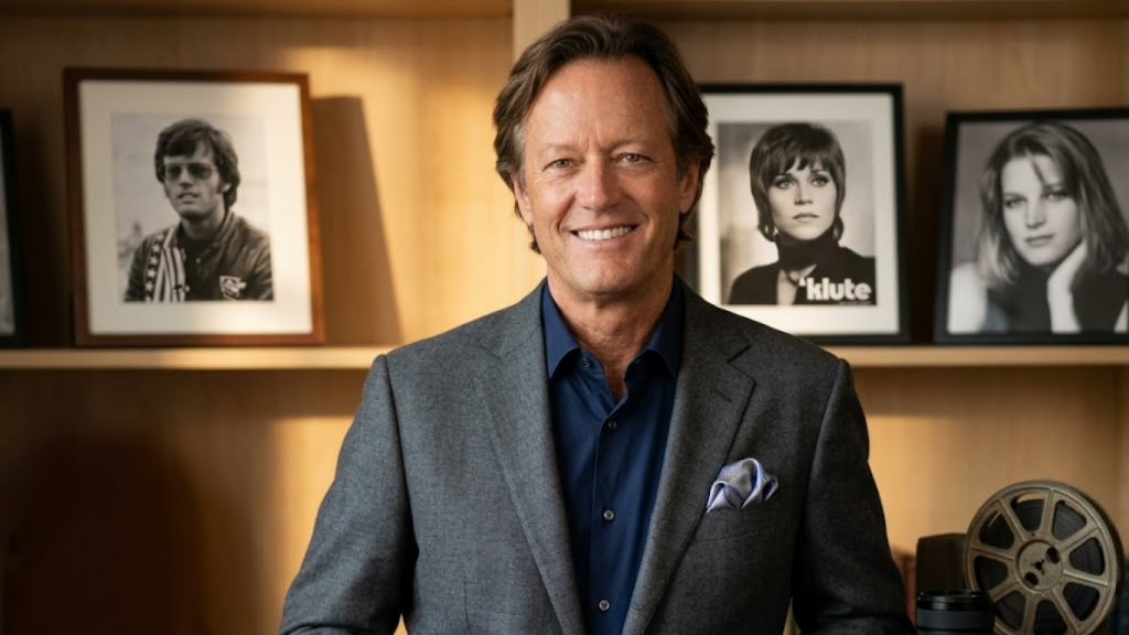 A rare vintage photo of Justin Fonda with his father Peter Fonda and sister Bridget.