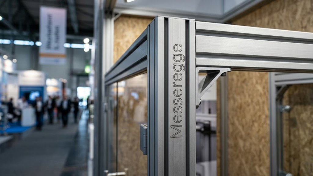 Smart messeregge system with integrated LED lighting for 2026 trade show booths.