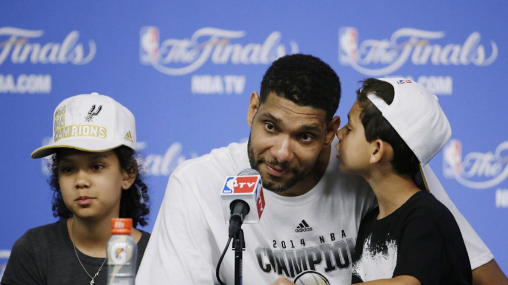 Draven Duncan, a 6'6" small forward and son of NBA legend Tim Duncan, playing basketball for TMI Episcopal in San Antonio, Texas.